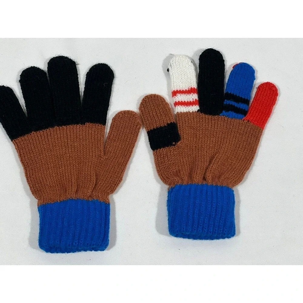 Kidorable‎ Kids Pirate Knit Gloves Blue Brown Skull Finger Puppets Handmade Soft